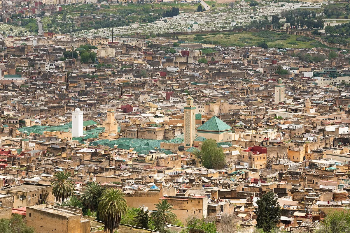A panorama of the rooftops and minarets of Fes Medina